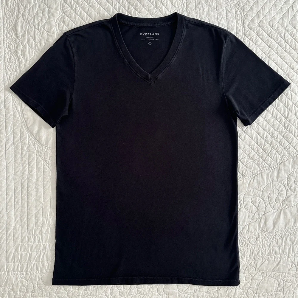 Everlane Men's Classic Black V-Neck Tee T-Shirt 100% Cotton Size Small - Picture 7 of 7